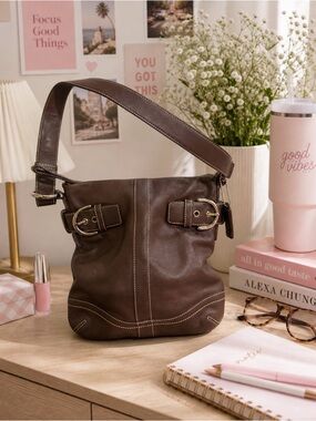 Coach Brown Leather vintage Shoulder Hobo with Buckle Trim